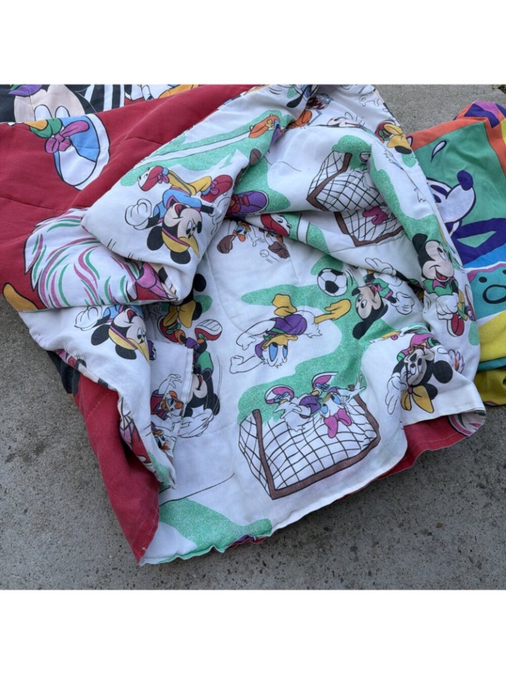 Vintage 90s Disney Mickey Sports Reversible Twin Comforter Blanket Bedding Set - Picture 2 of 15